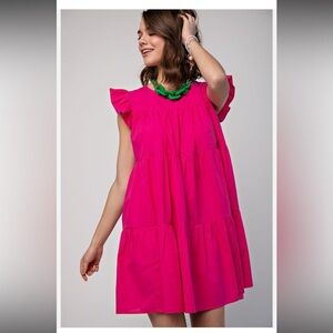 Bright pink Easel Tiered Dress